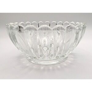 Pressed Glass Divided Serving Bowl Clear Scalloped Relish Candy Dish 5 in